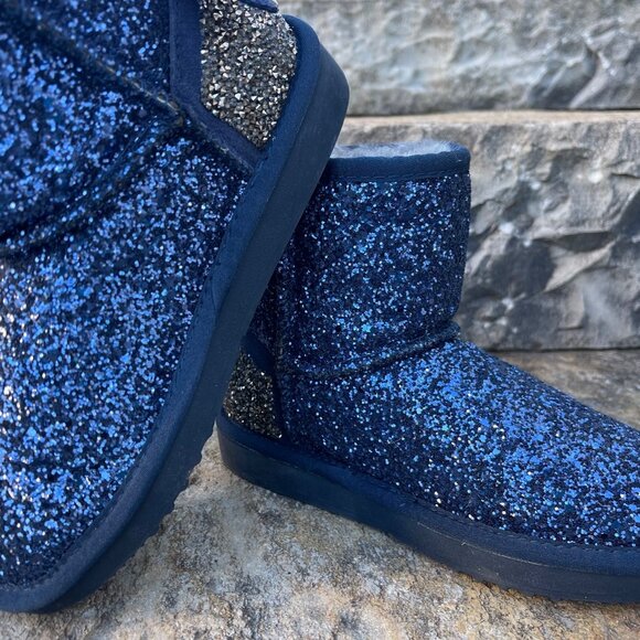 Women Glitter Sheepskin Boots Size 5 Cozy Warm Classic Winter Luxe Sparkle Bow - Picture 3 of 10